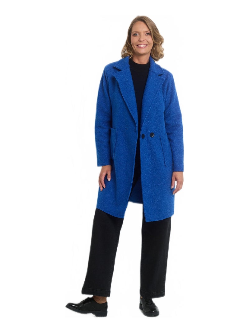 Manteau bouclette tendance col tailleur Bleu - Kiabi