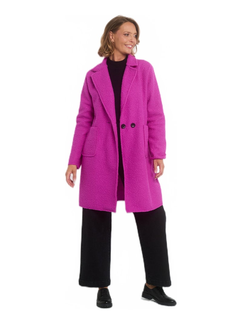 Manteau bouclette tendance col tailleur Rose fushia - Kiabi