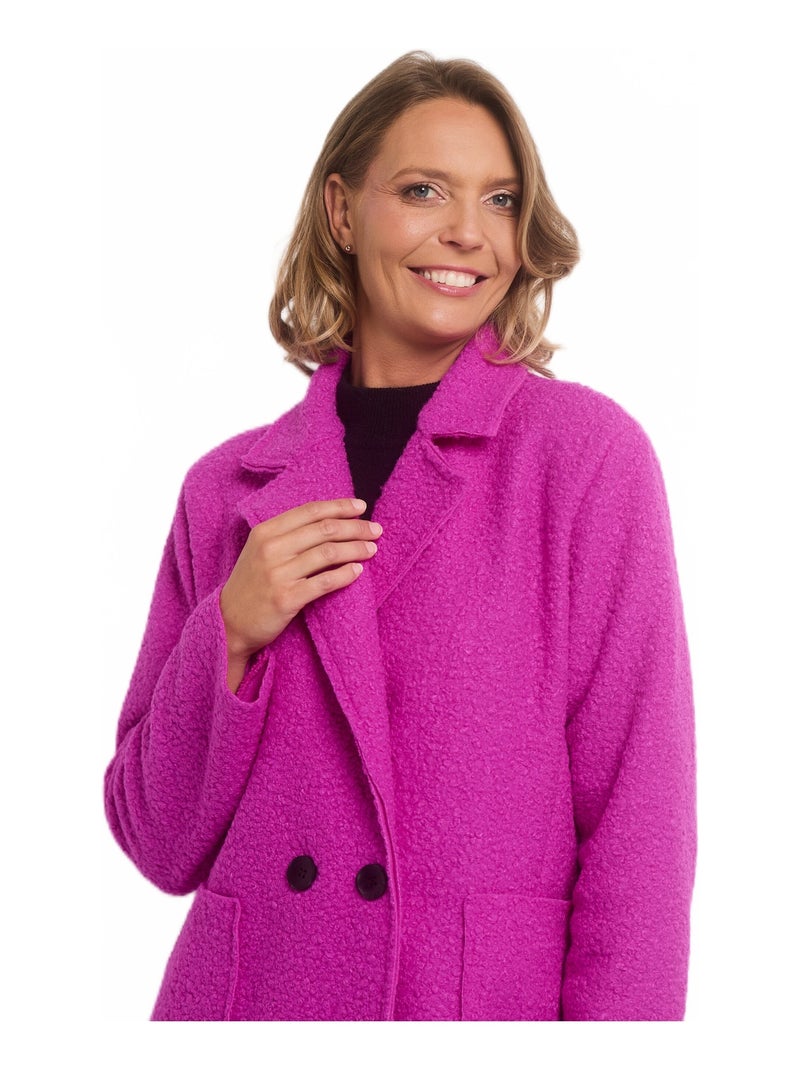 Manteau bouclette tendance col tailleur Rose fushia - Kiabi