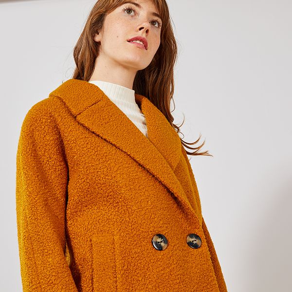 Manteau bouclettes à double boutonnage Femme jaune Kiabi Manteau bouclettes à double boutonnage Femme jaune Kiabi