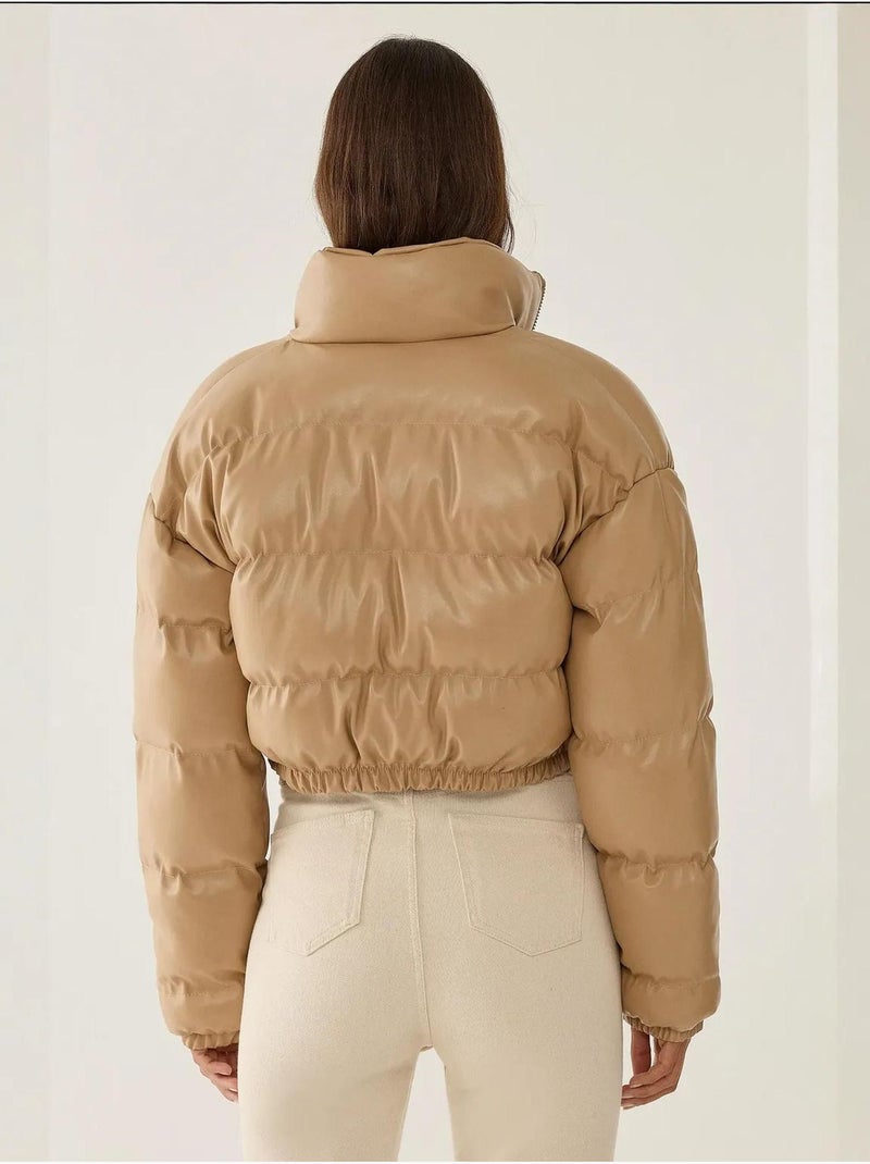 Manteau bouffant en similicuir Beige naturel - Kiabi