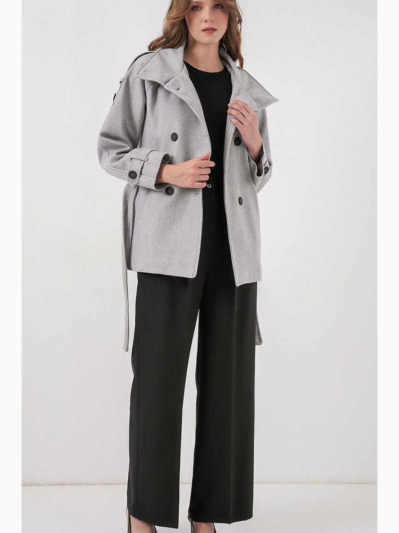 Manteau boutonné en gabardine texturée bdart Gris clair - Kiabi