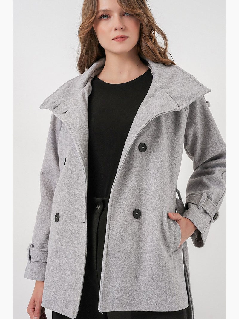 Manteau boutonné en gabardine texturée bdart Gris clair - Kiabi