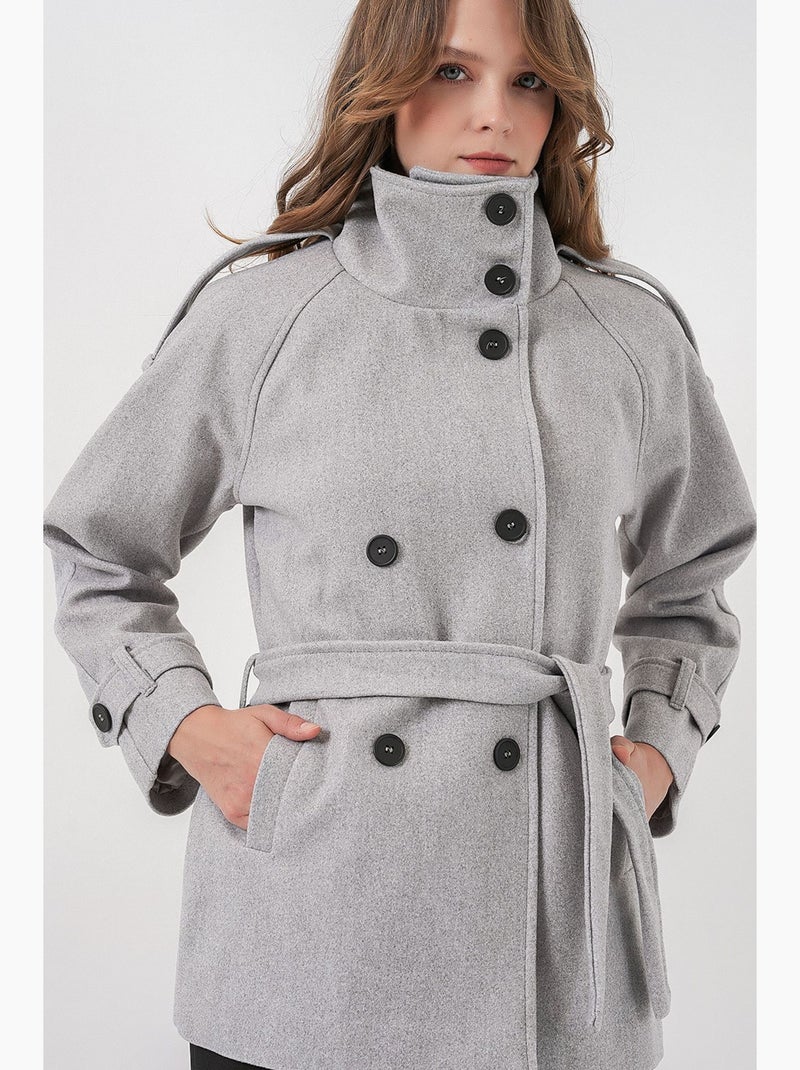 Manteau boutonné en gabardine texturée bdart Gris clair - Kiabi