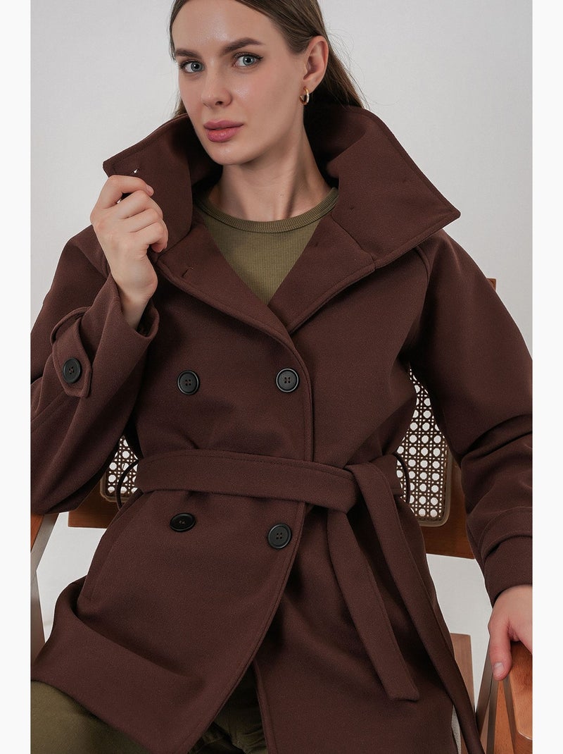Manteau boutonné en gabardine texturée bdart Marron - Kiabi