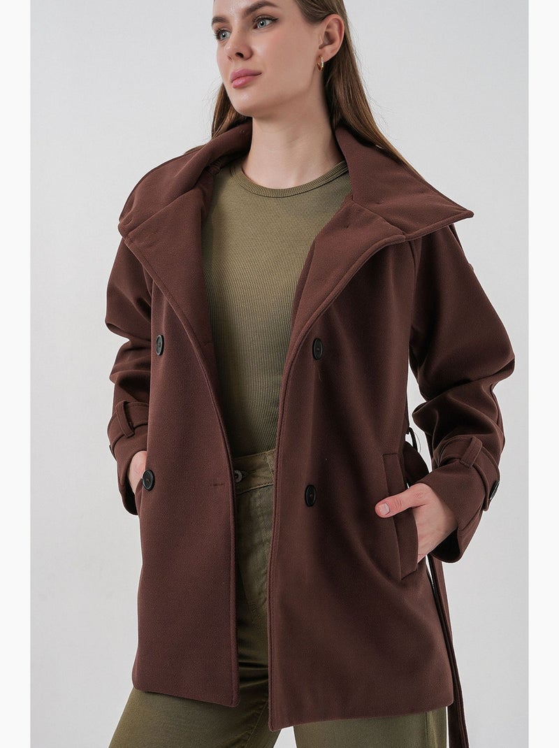 Manteau boutonné en gabardine texturée bdart Marron - Kiabi
