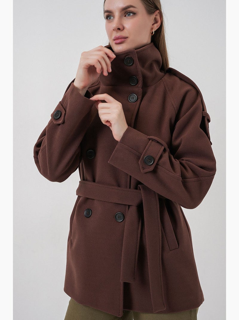 Manteau boutonné en gabardine texturée bdart Marron - Kiabi
