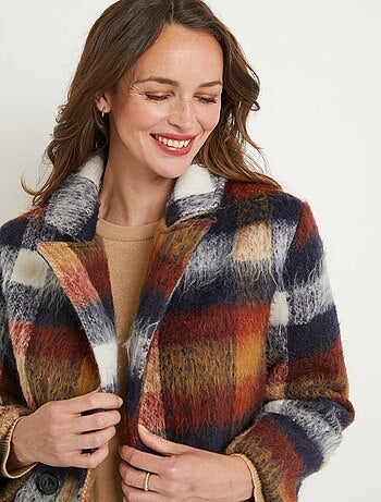 Manteau caban chaud tissu carreaux avec laine