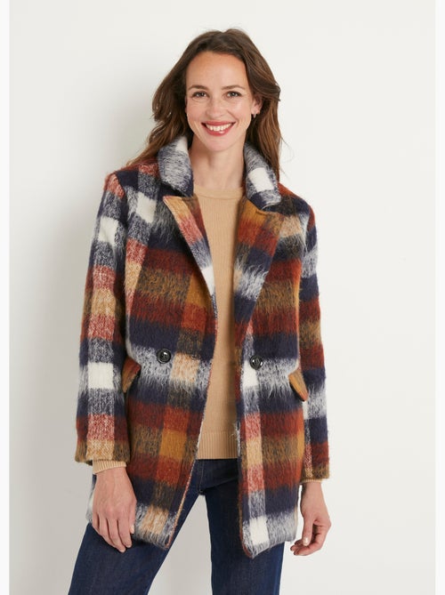 Manteau caban chaud tissu carreaux laine - Afibel - Kiabi