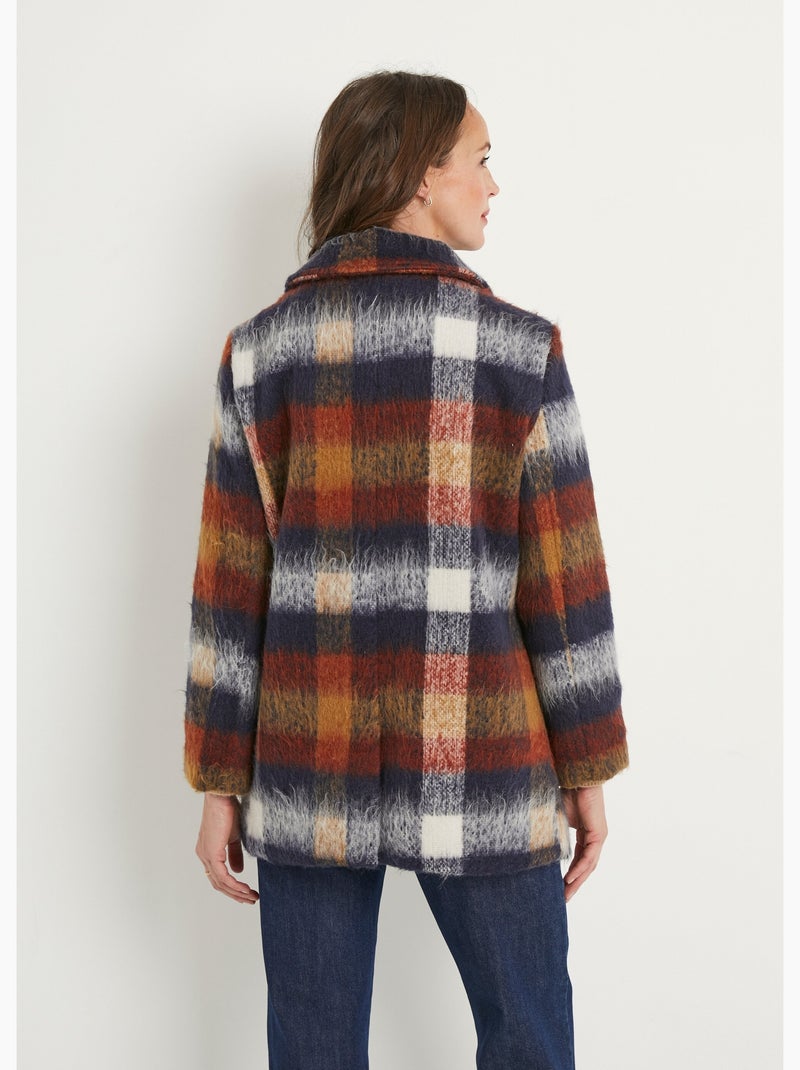Manteau caban chaud tissu carreaux laine - Afibel Bleu marine - Kiabi