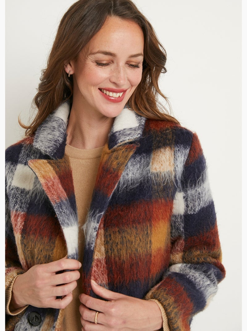 Manteau caban chaud tissu carreaux laine - Afibel Bleu marine - Kiabi
