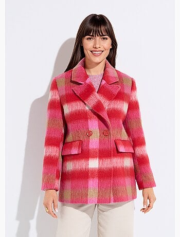 Manteau caban chaud tissu carreaux laine - Afibel