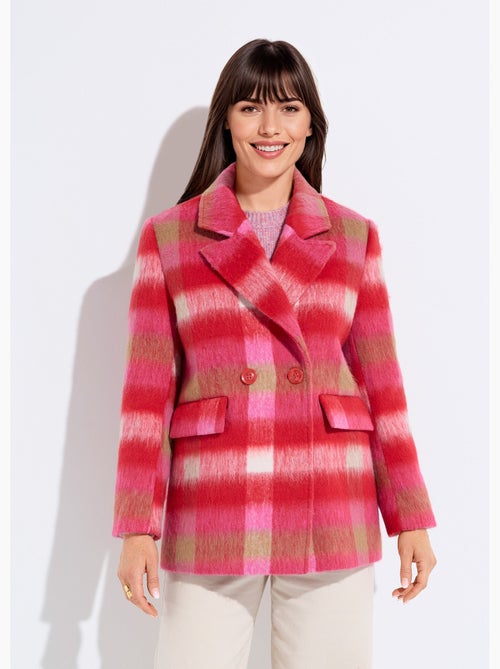 Manteau caban chaud tissu carreaux laine - Afibel - Kiabi