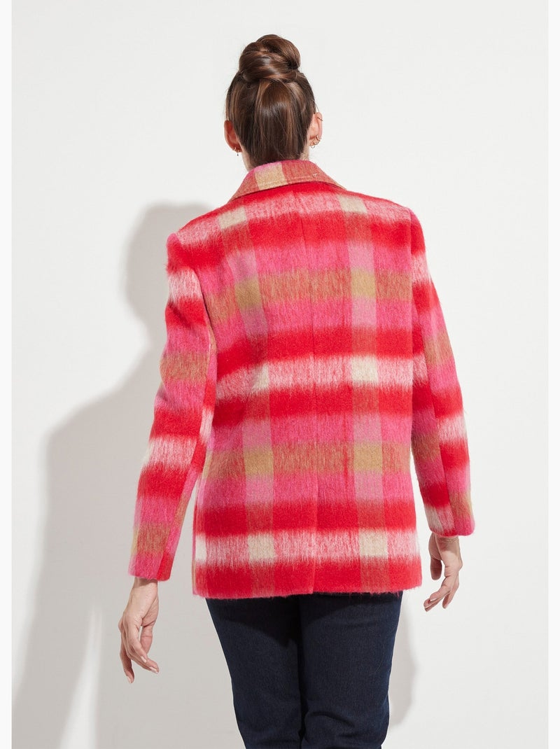 Manteau caban chaud tissu carreaux laine - Afibel Rose - Kiabi