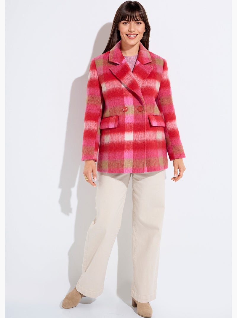Manteau caban chaud tissu carreaux laine - Afibel Rose - Kiabi