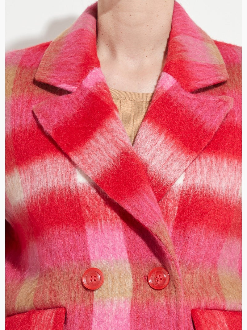 Manteau caban chaud tissu carreaux laine - Afibel Rose - Kiabi