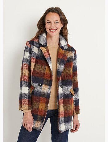 Manteau caban chaud tissu carreaux laine