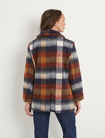 Manteau caban chaud tissu carreaux laine