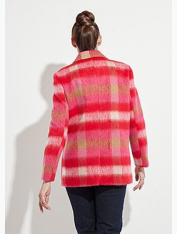 Manteau caban chaud tissu carreaux laine