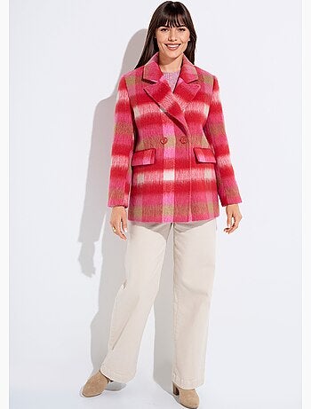 Manteau caban chaud tissu carreaux laine