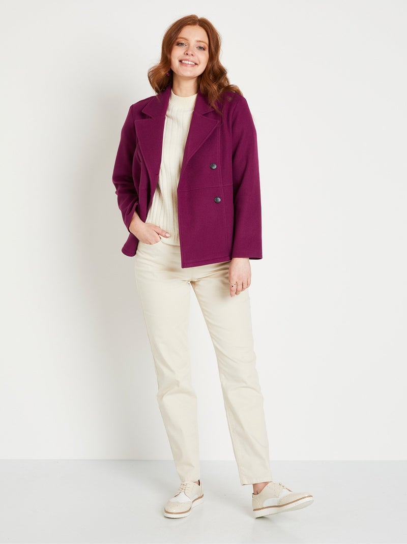 Manteau caban court double boutonnage Violet prune - Kiabi