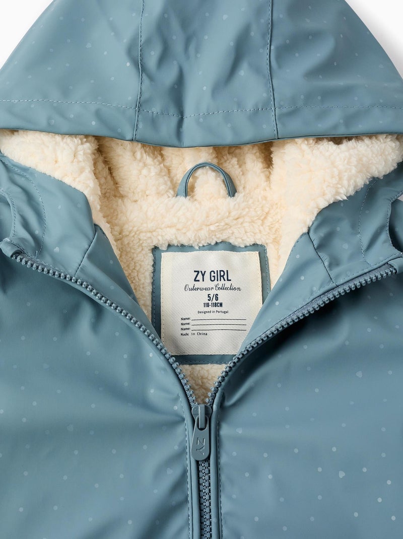 Manteau Caoutchouc avec capuche, doublure effet moutonné Bleu clair - Kiabi