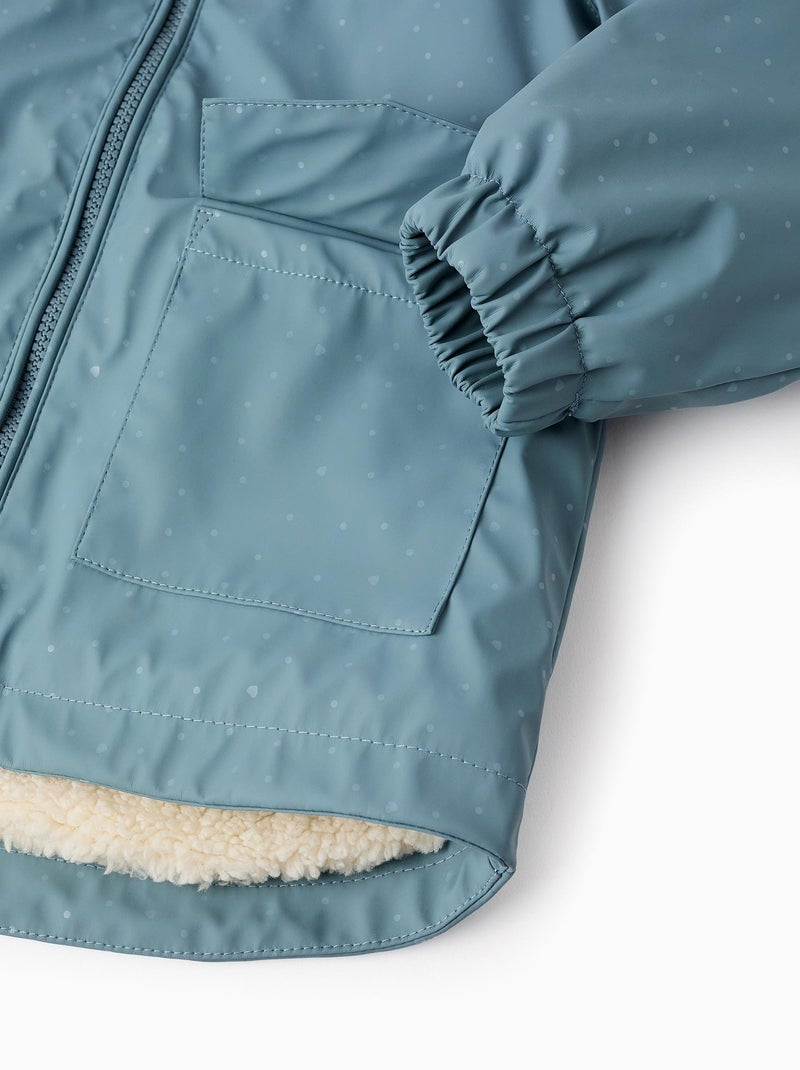 Manteau Caoutchouc avec capuche, doublure effet moutonné Bleu clair - Kiabi