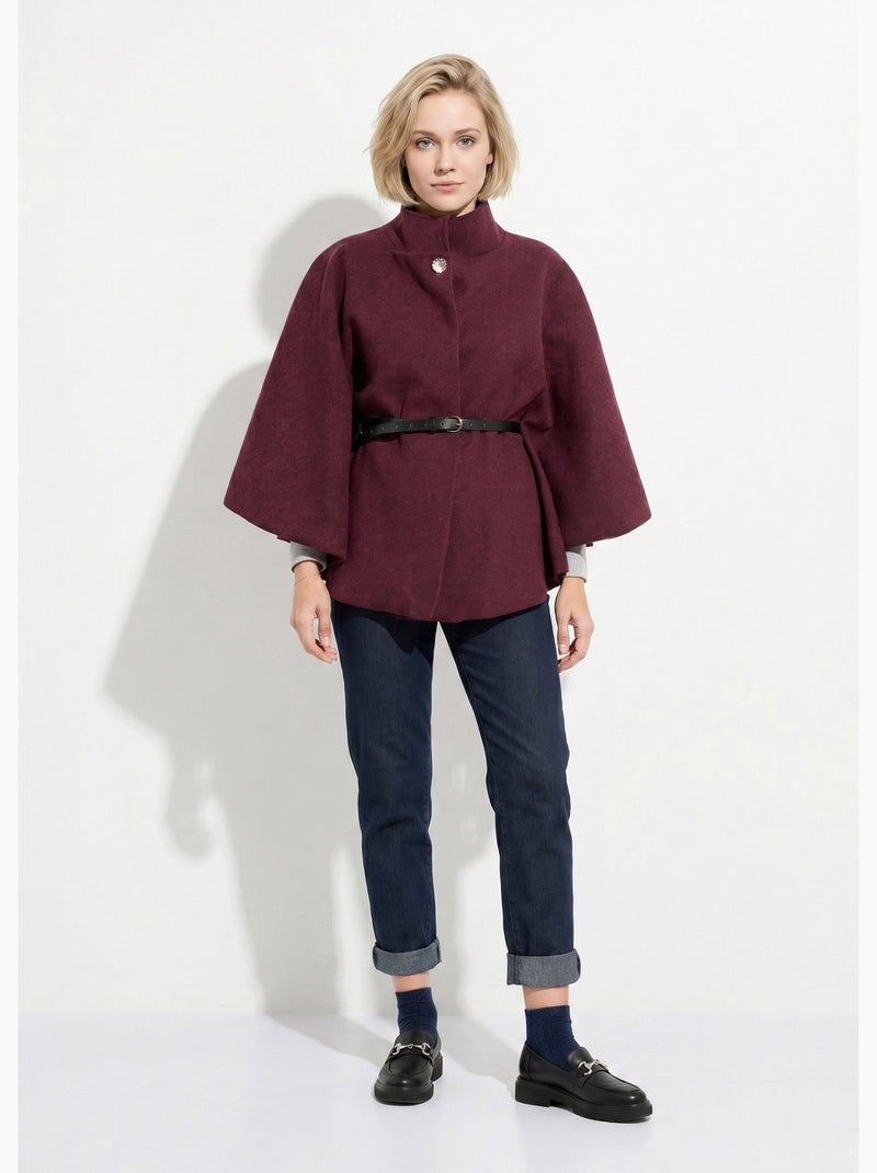 Manteau cape à ceinturer, col montant - afibel Bordeaux - Kiabi