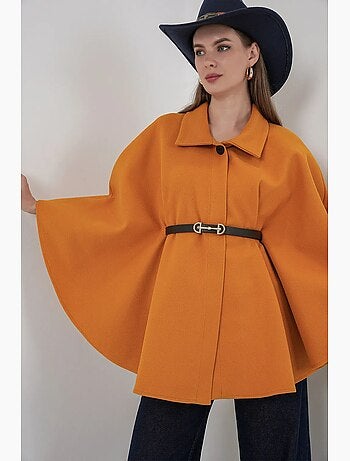 Manteau cape en tweed avec ceinture bdart