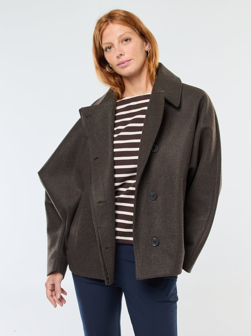 Manteau cape façon lainage Marron - Kiabi