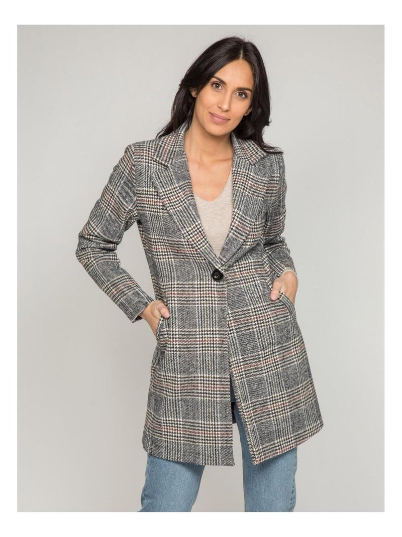 Manteau carreaux USKI Gris - Kiabi