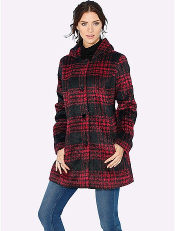 Manteau cintré à carreaux avec capuche et boutons larges - taille standard - moda vilona