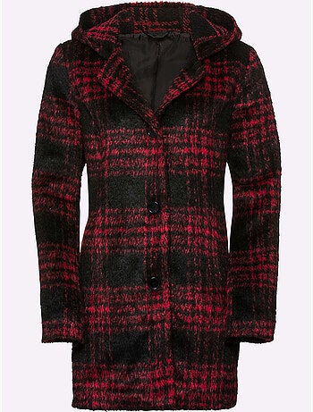 Manteau cintré à carreaux avec capuche et boutons larges - taille standard - moda vilona