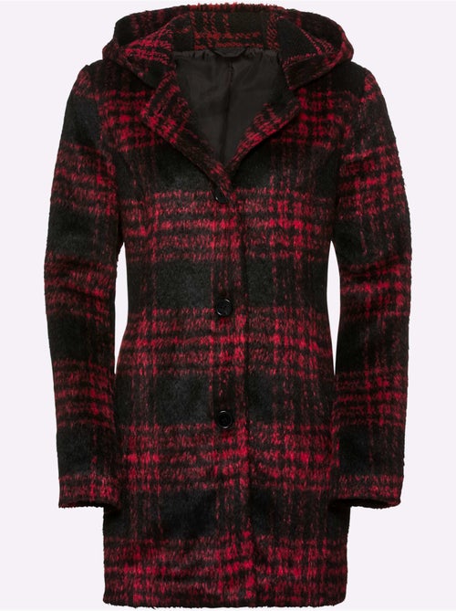 Manteau cintré à carreaux avec capuche et boutons larges - taille standard - moda vilona - Kiabi Manteau cintré à carreaux avec capuche et boutons larges - taille standard - moda vilona - Kiabi