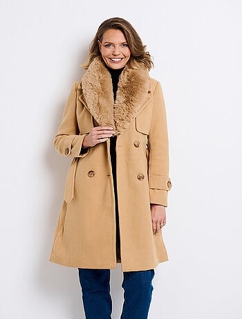 Manteau col fausse fourrure toucher laineux - AFIBEL