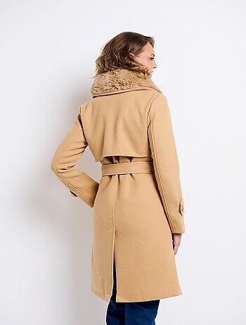 Manteau col fausse fourrure toucher laineux - AFIBEL