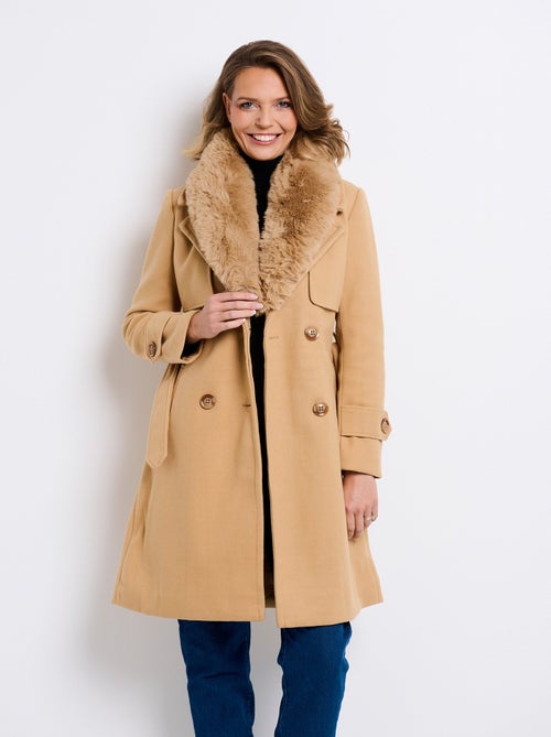 Manteau col fausse fourrure toucher laineux - AFIBEL - Kiabi Manteau col fausse fourrure toucher laineux - AFIBEL - Kiabi