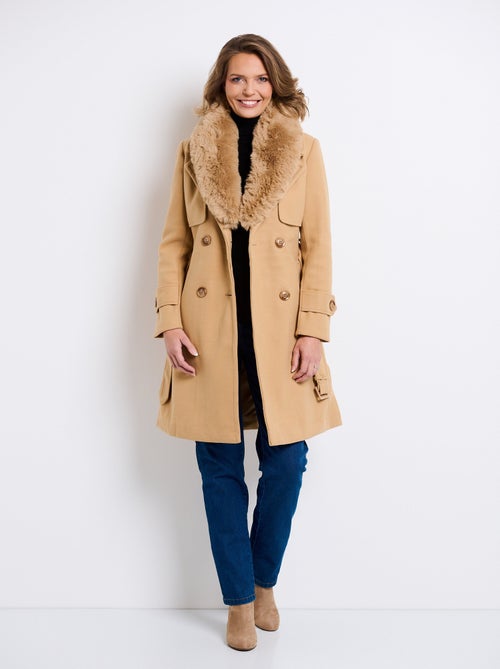 Manteau col fausse fourrure toucher laineux - AFIBEL - Kiabi Manteau col fausse fourrure toucher laineux - AFIBEL - Kiabi