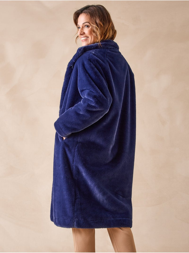 Manteau col montant imitation fourrure - DAXON Bleu marine - Kiabi