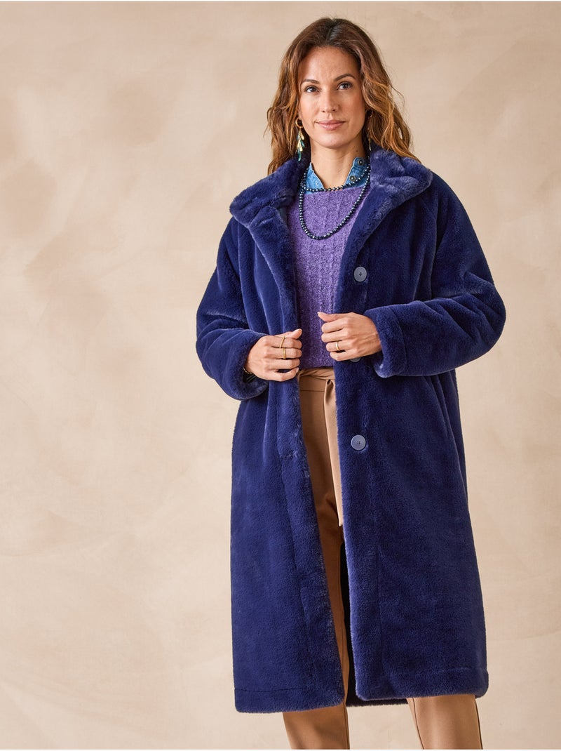 Manteau col montant imitation fourrure - DAXON Bleu marine - Kiabi