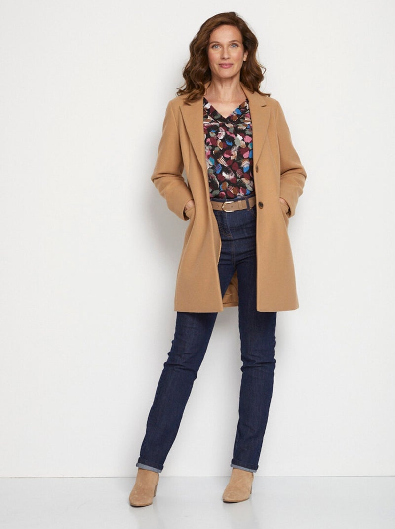 Manteau col tailleur aspect lainage - afibel Camel - Kiabi