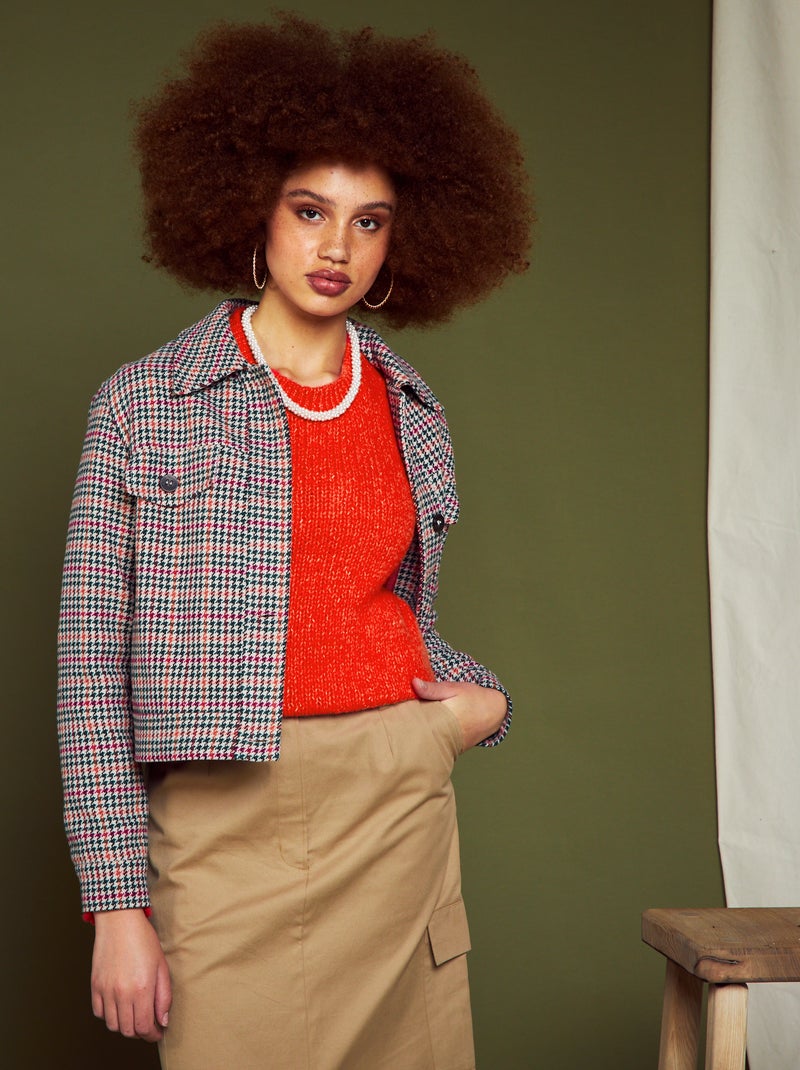 Manteau court à carreaux Rouge - Kiabi