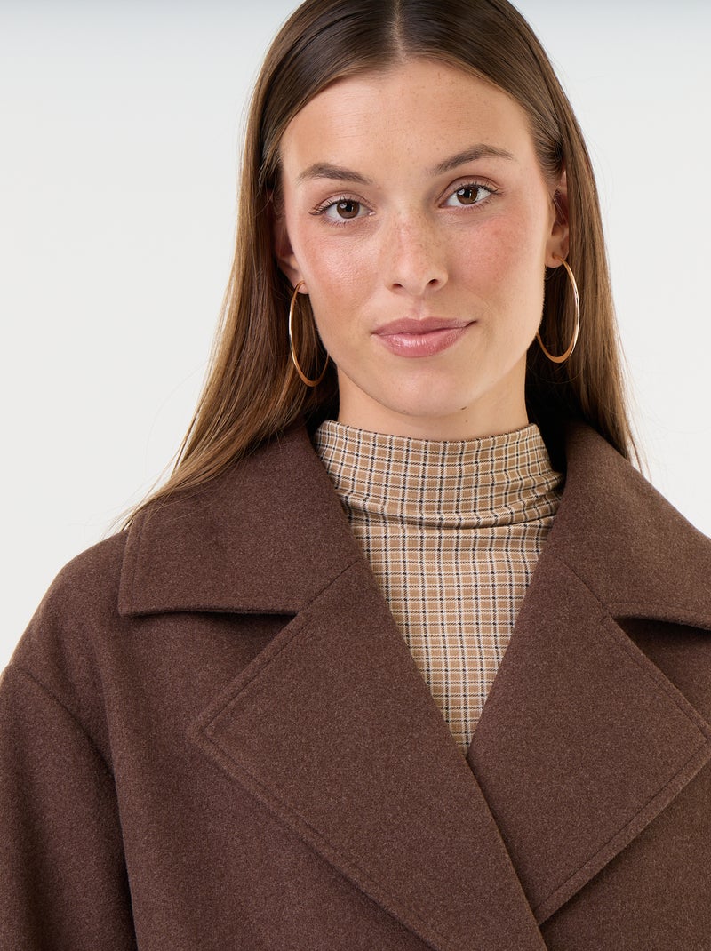 Manteau court à double boutonnage Marron - Kiabi