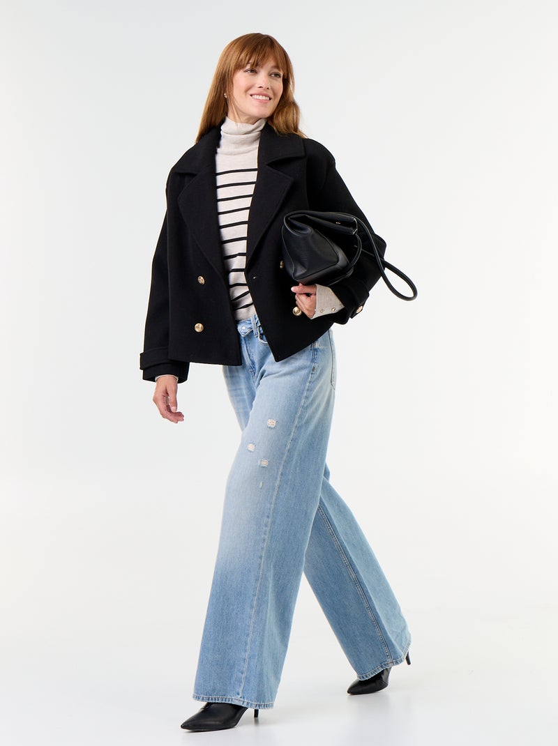 Manteau court à double boutonnage Noir - Kiabi