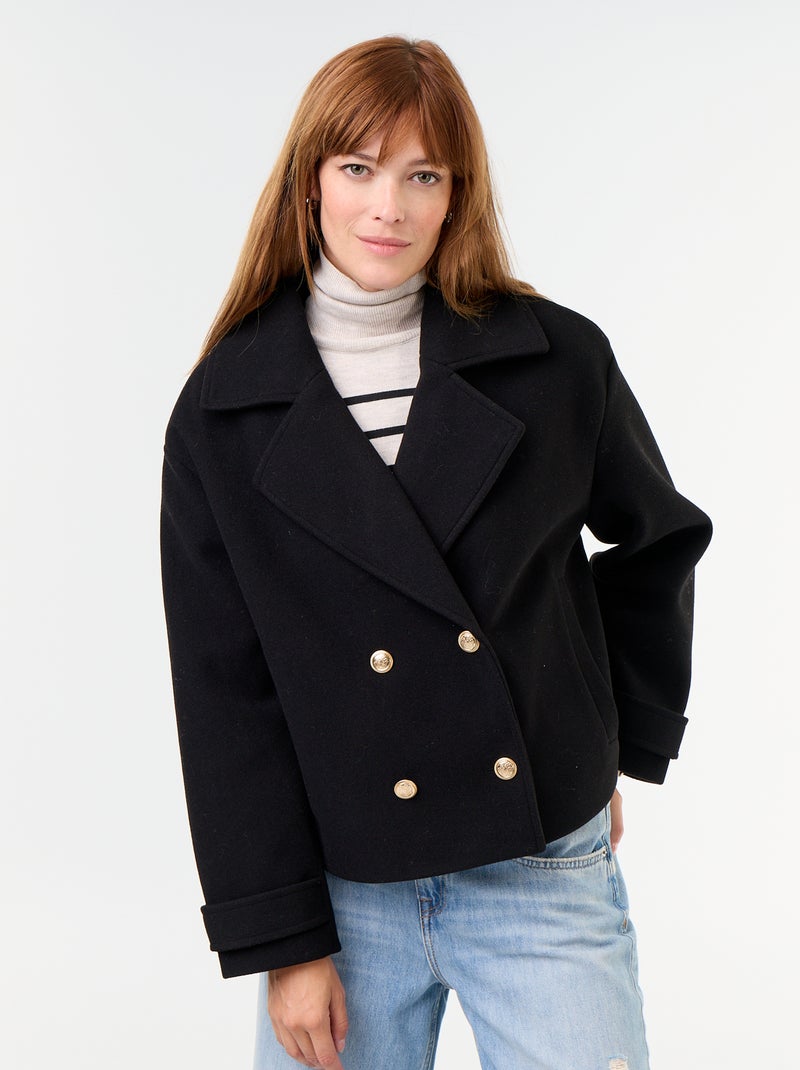 Manteau court à double boutonnage Noir - Kiabi