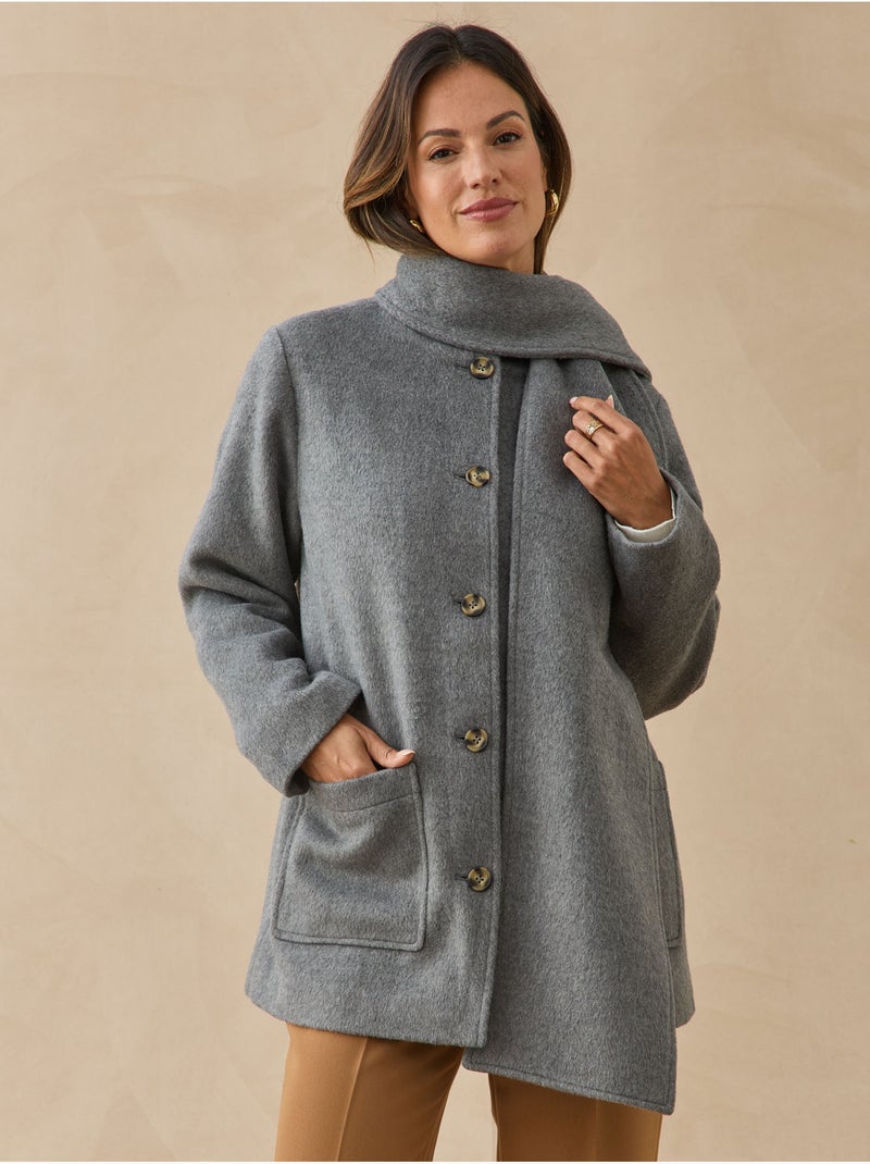 Manteau court avec écharpe coordonnée - DAXON Gris - Kiabi