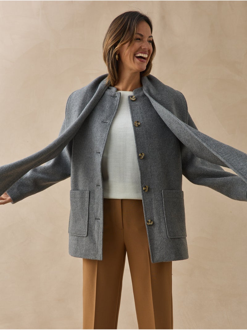 Manteau court avec écharpe coordonnée - DAXON Gris - Kiabi
