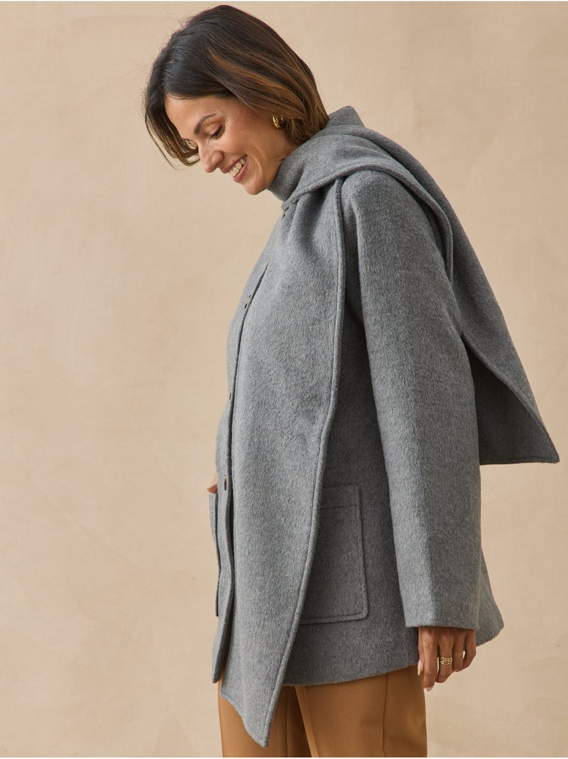 Manteau court avec écharpe coordonnée - DAXON Gris - Kiabi