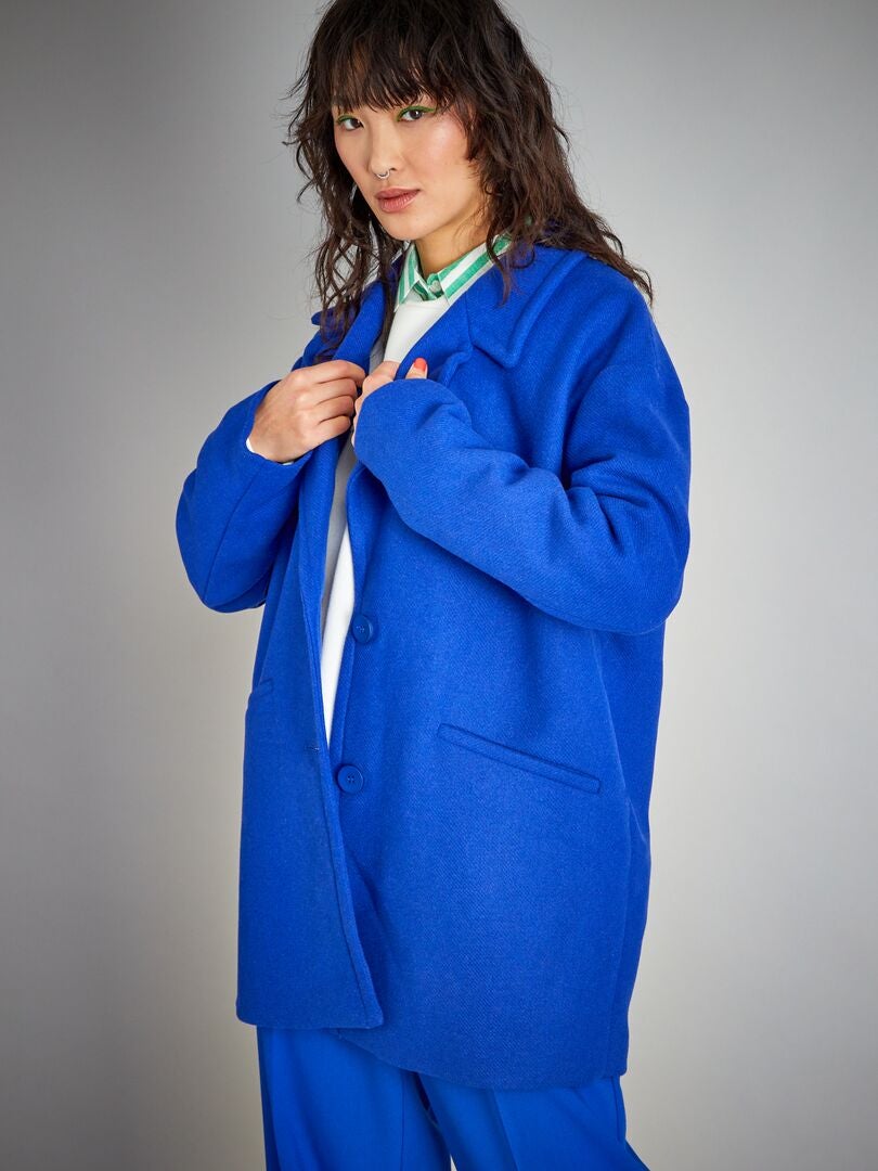 Manteau court avec laine bleu - Kiabi
