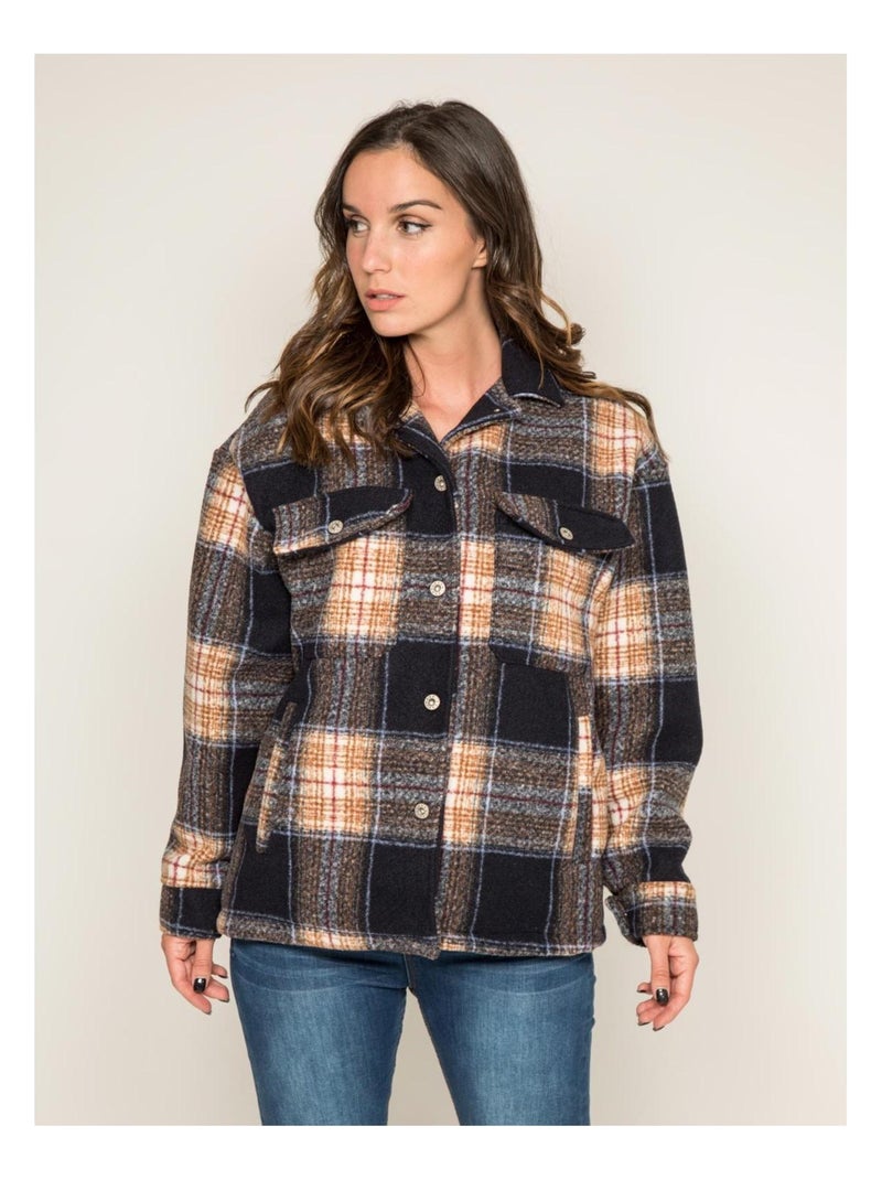 Manteau court carreaux URANI Bleu marine - Kiabi